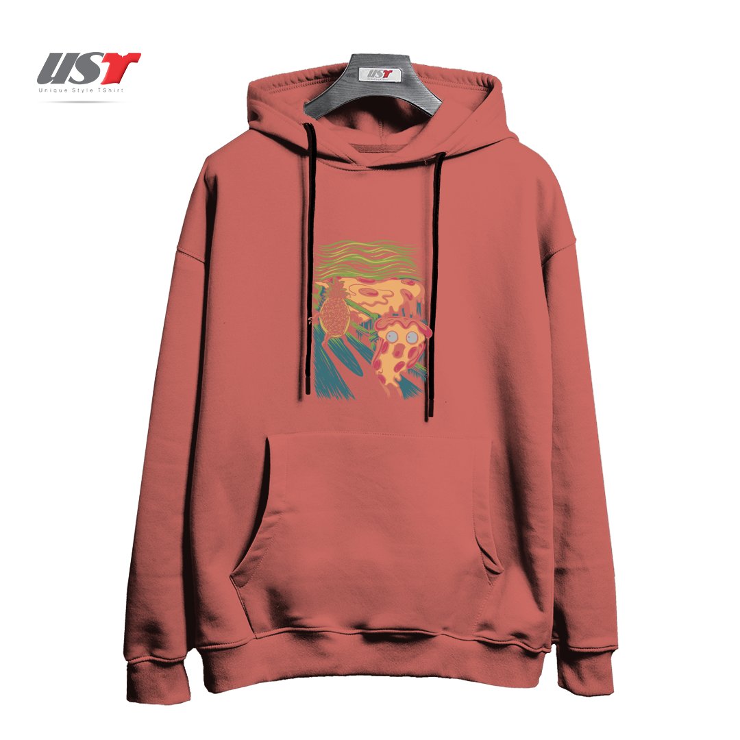 طرح PIZZA NIGHTMARE هودی اورسایزرنگ آجری