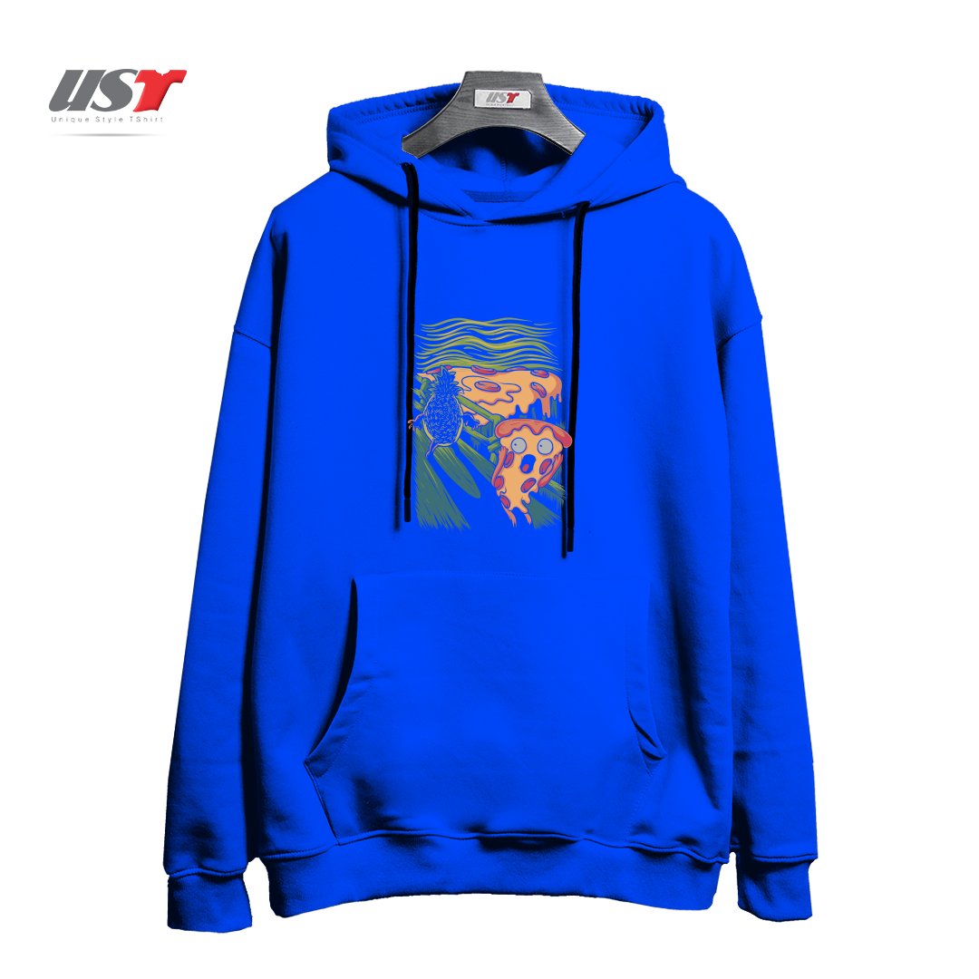 طرح PIZZA NIGHTMARE هودی اورسایزرنگ آبی شالی