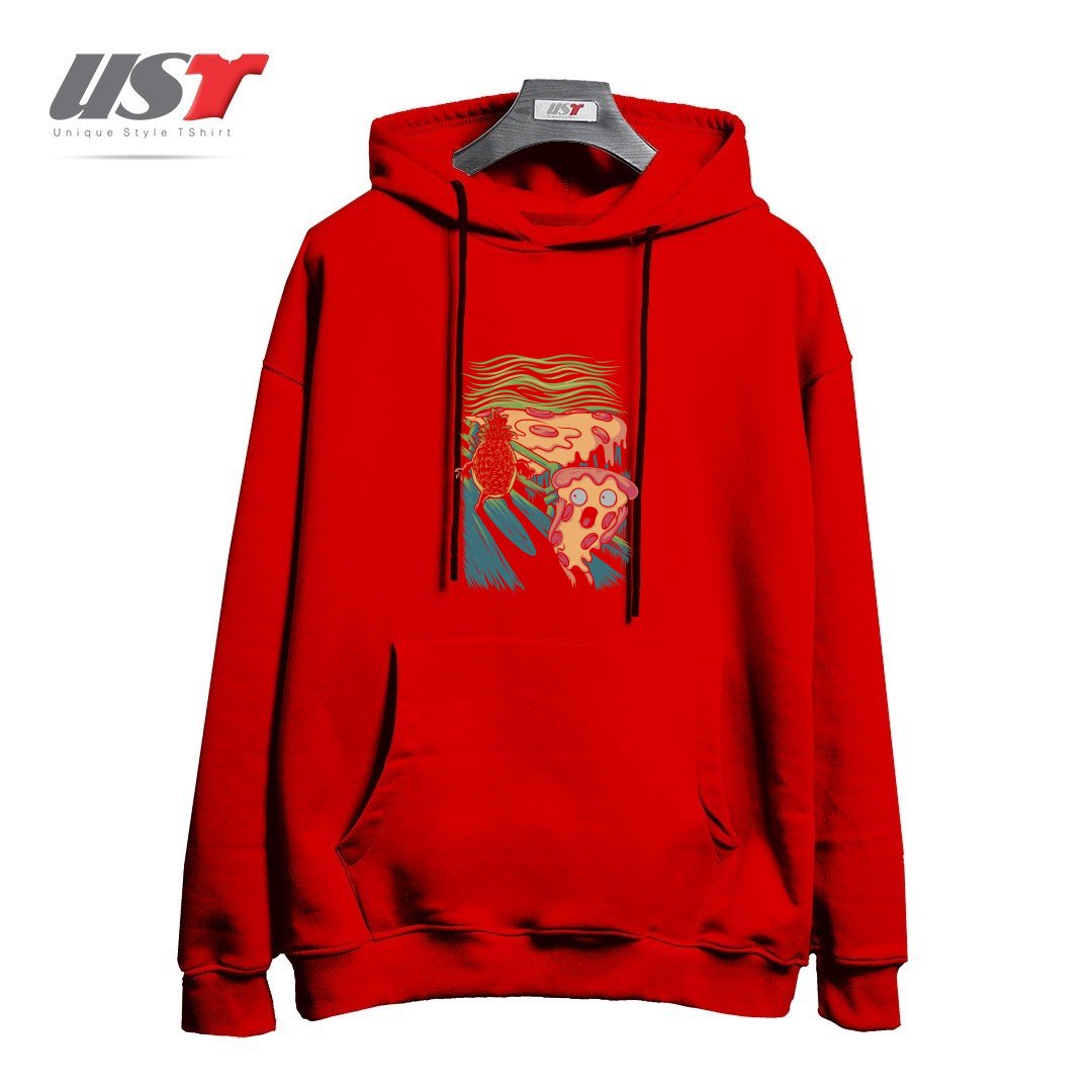 طرح PIZZA NIGHTMARE هودی اورسایزرنگ قرمز