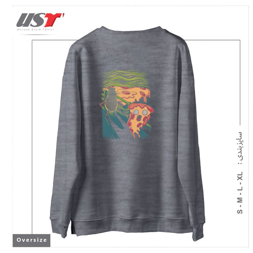 طرح PIZZA NIGHTMARE سوییشرت اورسایزرنگ طوسی ملانژ