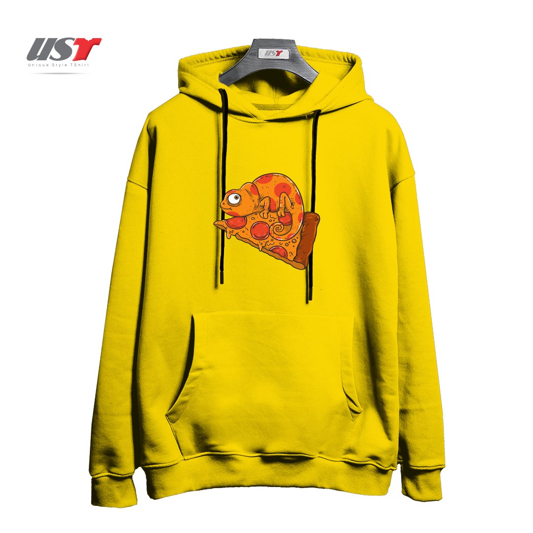 طرح PIZZA CHAMELEON هودی اورسایزرنگ زرد