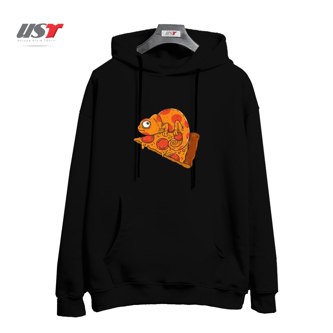 طرح PIZZA CHAMELEON هودی اورسایزرنگ مشکی