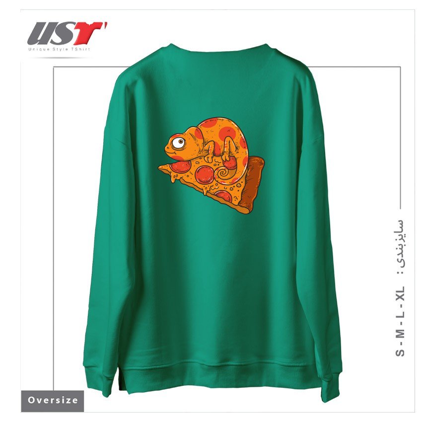 طرح PIZZA CHAMELEON سوییشرت اورسایزرنگ سبز سدری