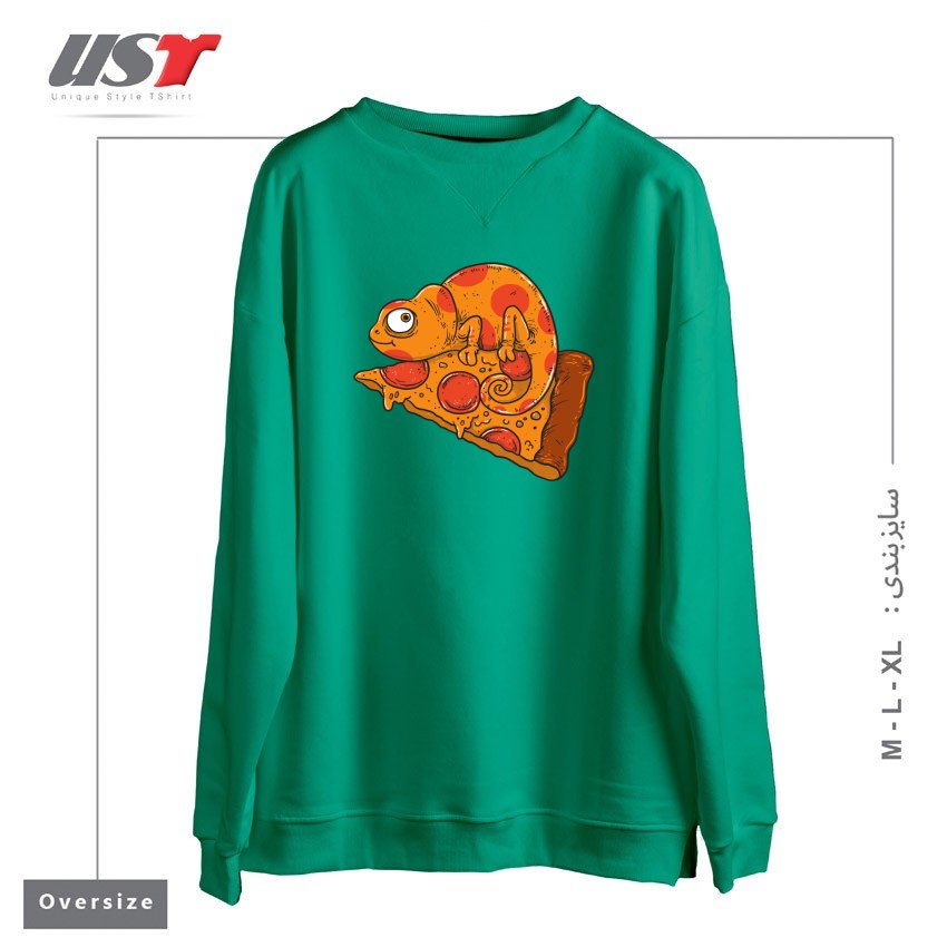 طرح PIZZA CHAMELEON سوییشرت اورسایزرنگ سبز سدری