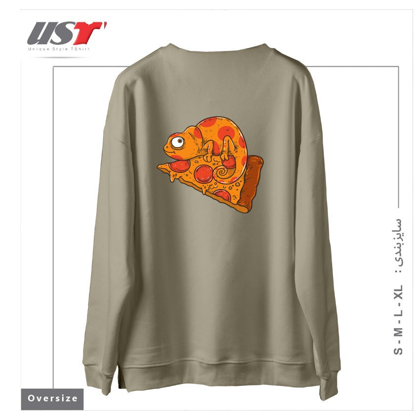 طرح PIZZA CHAMELEON سوییشرت اورسایزرنگ نخودی
