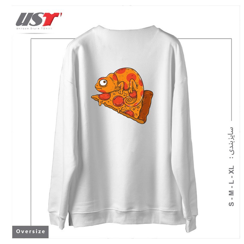 طرح PIZZA CHAMELEON سوییشرت اورسایزرنگ سفید