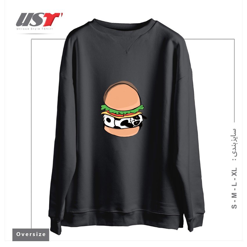 طرح PANDA BURGER سوییشرت اورسایزرنگ دودی