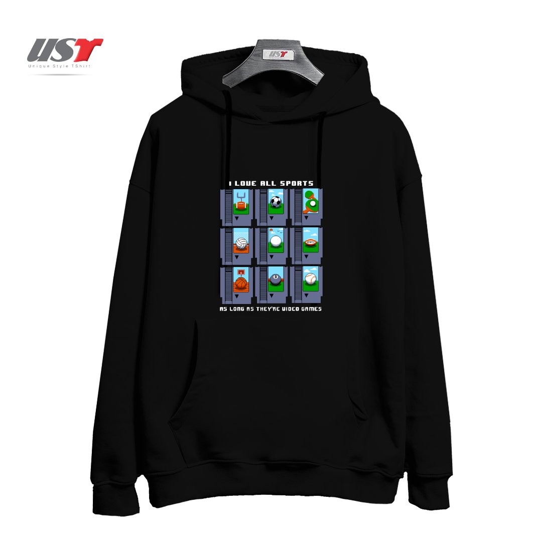 طرح I LOVE ALL SPORTS1 هودی اورسایزرنگ مشکی