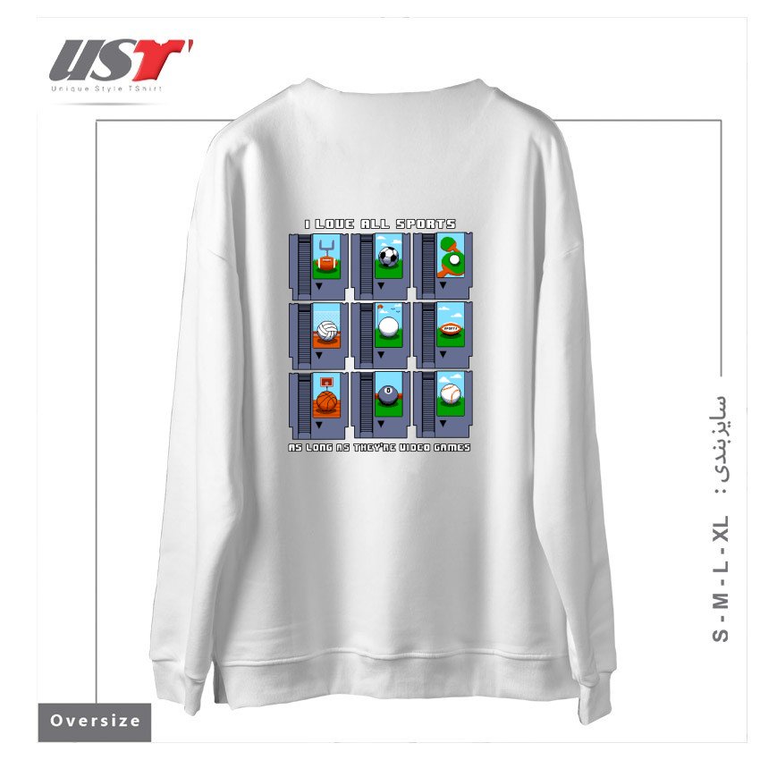 طرح I LOVE ALL SPORTS1 سوییشرت اورسایزرنگ سفید