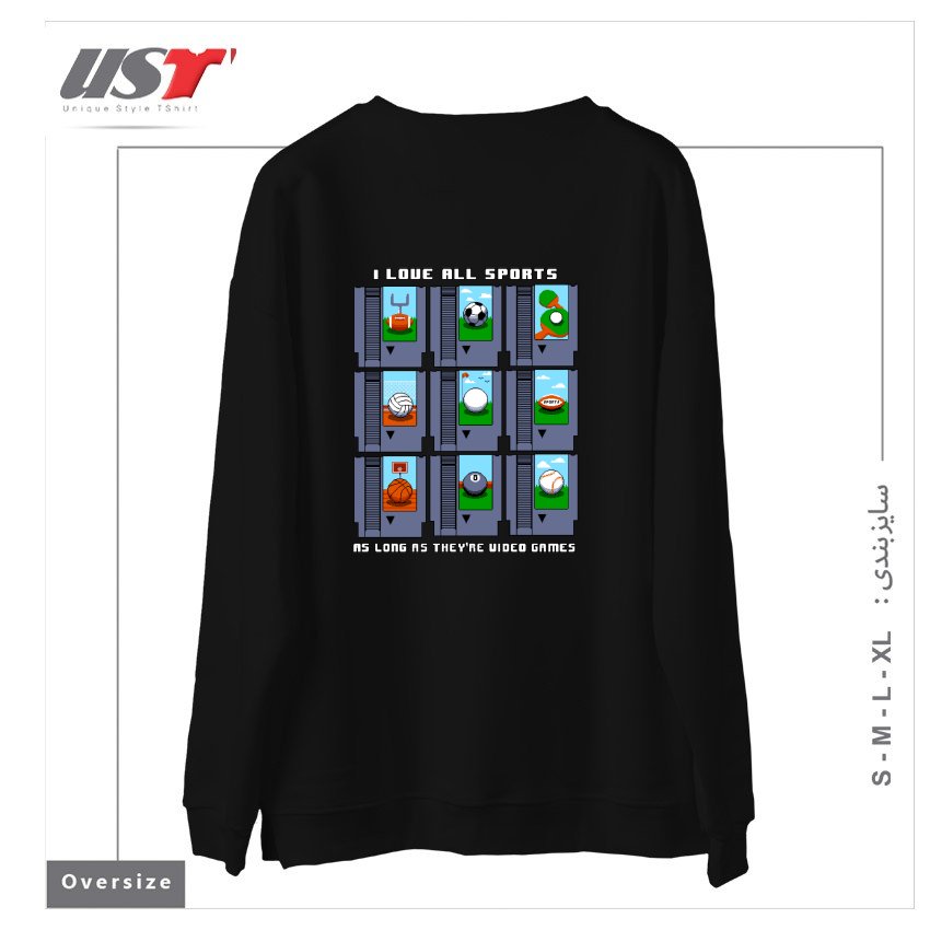 طرح I LOVE ALL SPORTS1 سوییشرت اورسایزرنگ مشکی