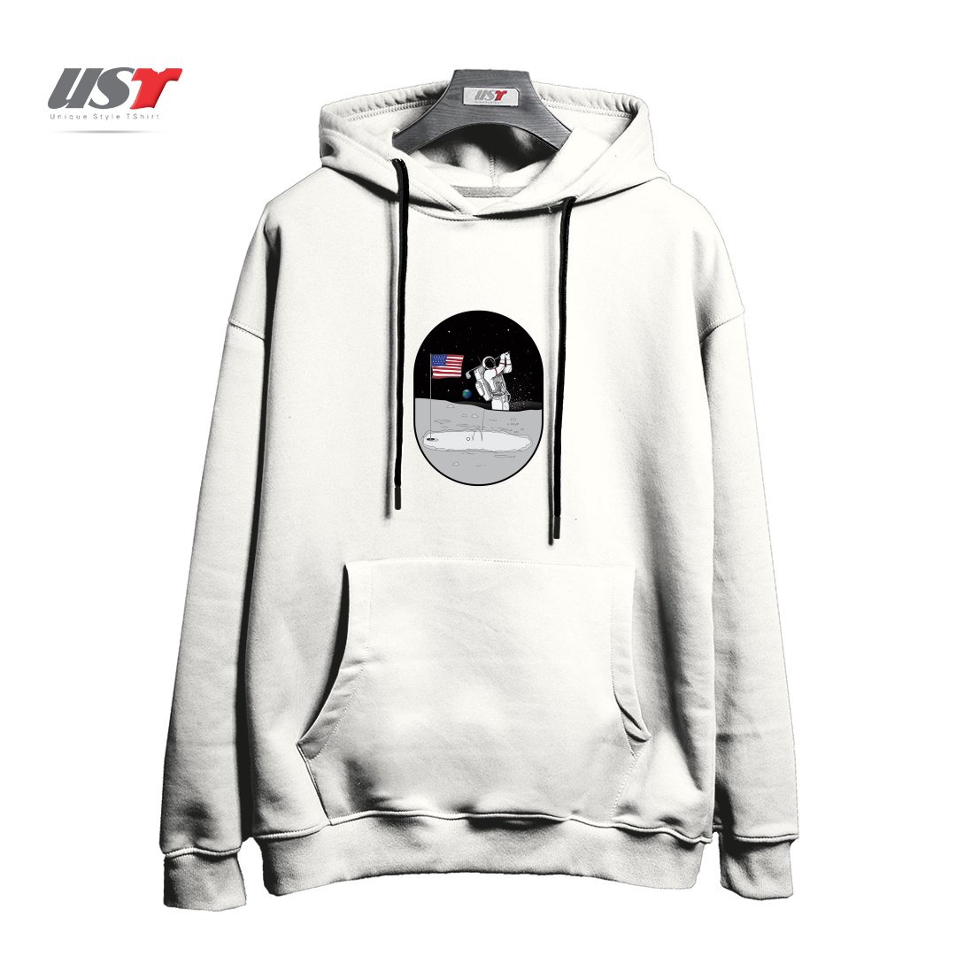 طرح MOON MAN BIRDIES IN SPACE هودی اورسایزرنگ سفید