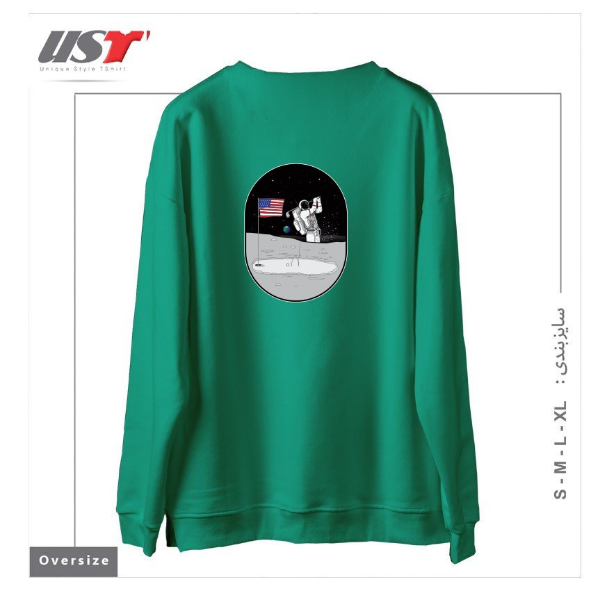 طرح MOON MAN BIRDIES IN SPACE سوییشرت اورسایزرنگ سبز سدری