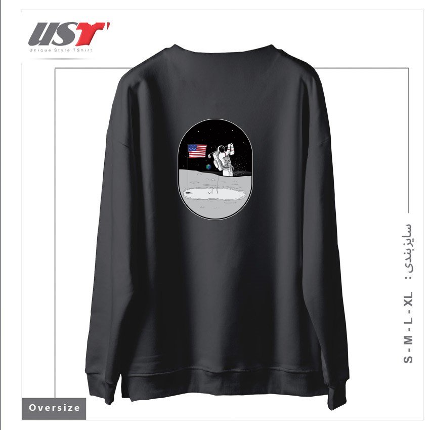 طرح MOON MAN BIRDIES IN SPACE سوییشرت اورسایزرنگ دودی