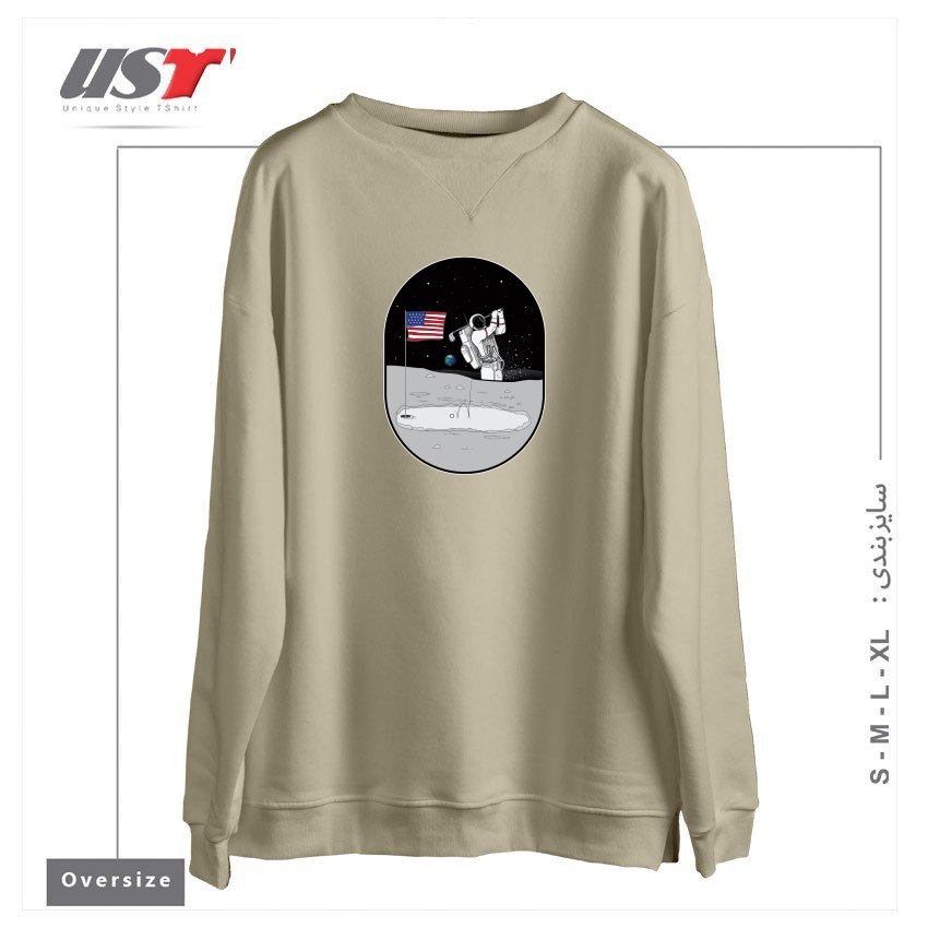 طرح MOON MAN BIRDIES IN SPACE سوییشرت اورسایزرنگ نخودی