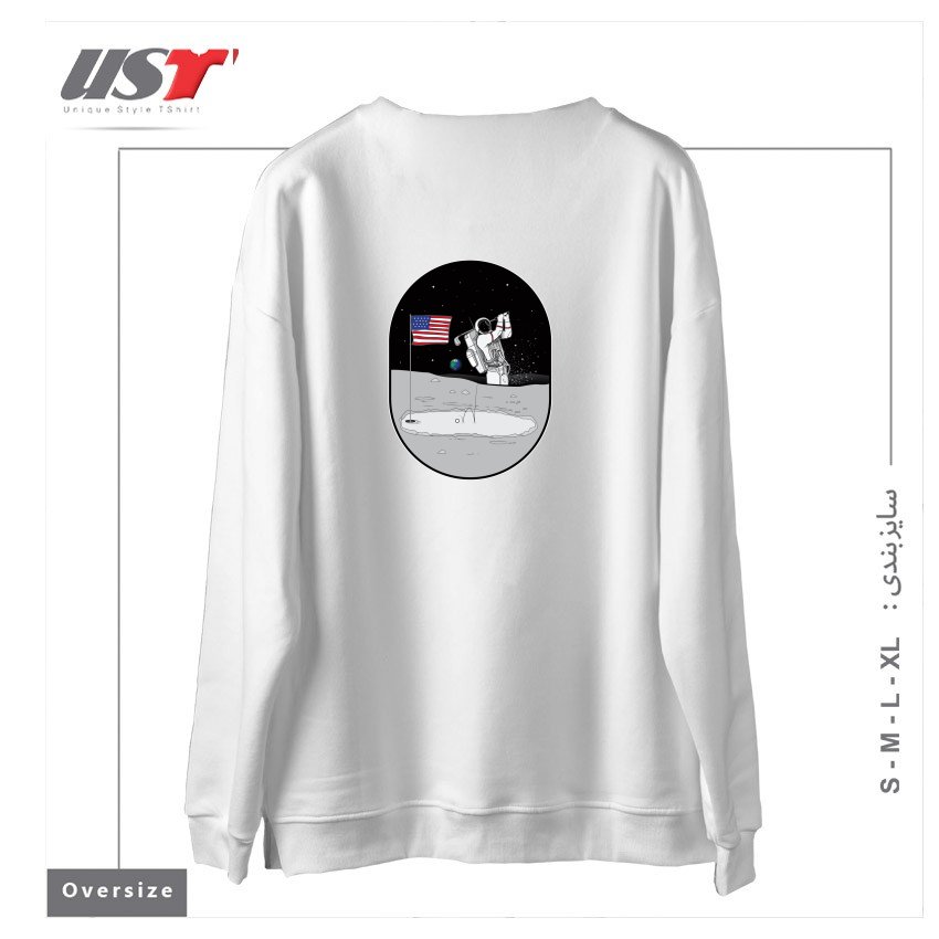 طرح MOON MAN BIRDIES IN SPACE سوییشرت اورسایزرنگ سفید