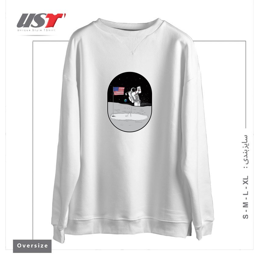طرح MOON MAN BIRDIES IN SPACE سوییشرت اورسایزرنگ سفید