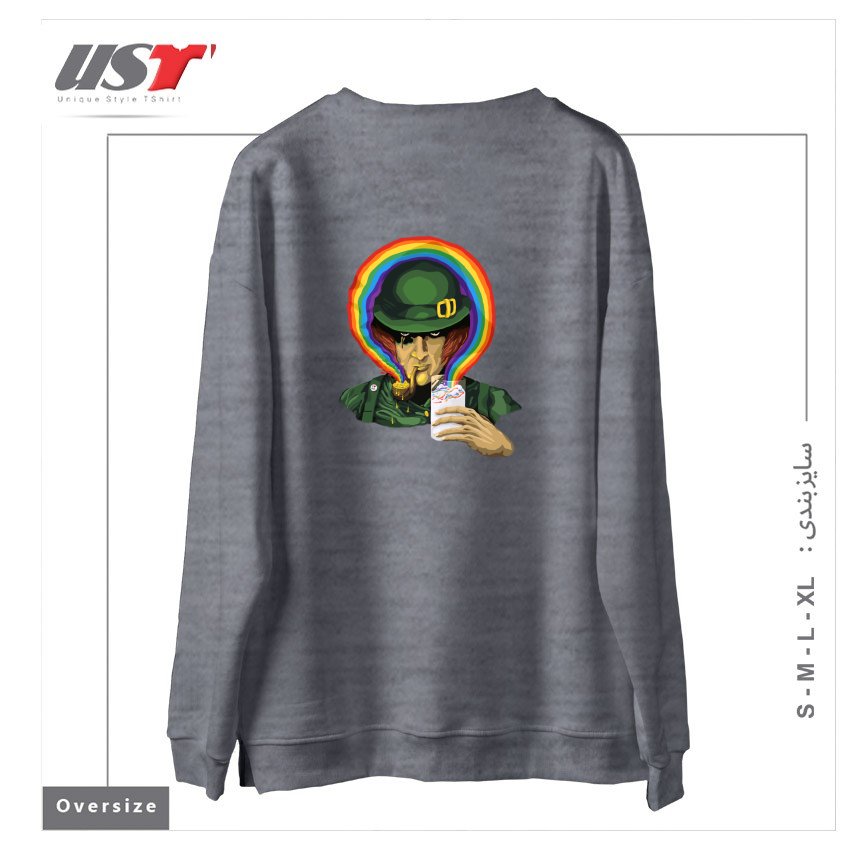 طرح A CLOCKWORK CLOVER سوییشرت اورسایزرنگ طوسی ملانژ