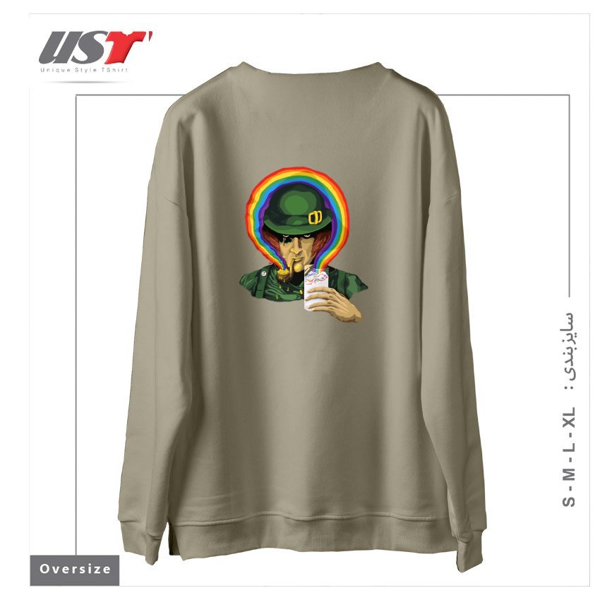 طرح A CLOCKWORK CLOVER سوییشرت اورسایزرنگ نخودی