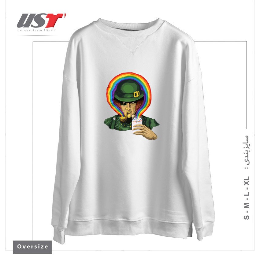 طرح A CLOCKWORK CLOVER سوییشرت اورسایزرنگ سفید