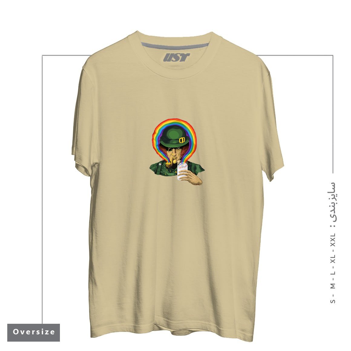 طرح A CLOCKWORK CLOVER تیشرت اورسایزرنگ نخودی