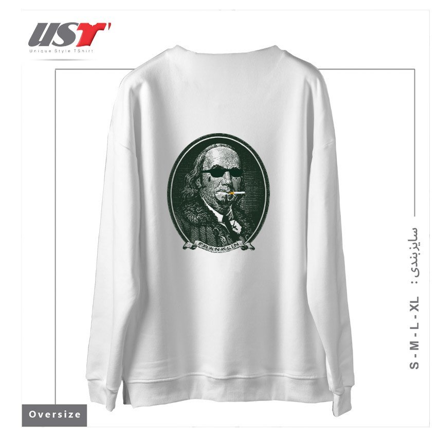 طرح ALL ABOUT DA BENJAMINS سوییشرت اورسایزرنگ سفید
