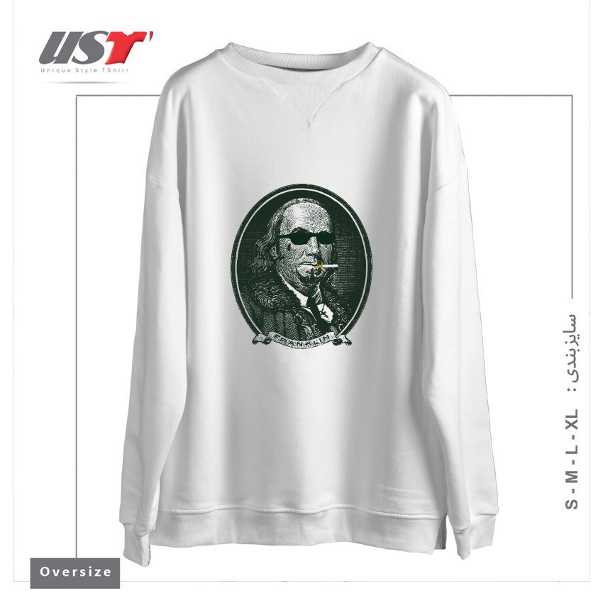 طرح ALL ABOUT DA BENJAMINS سوییشرت اورسایزرنگ سفید