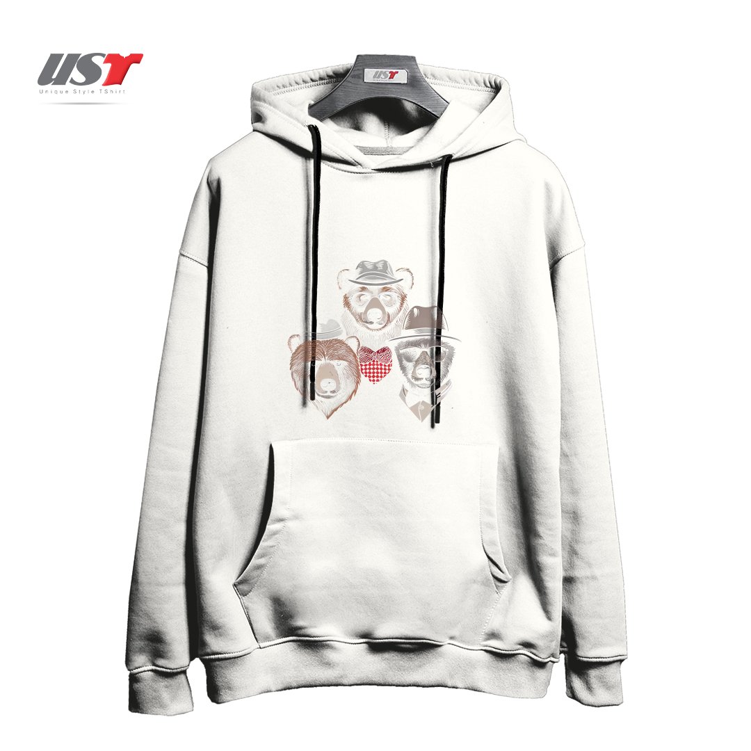 طرح BEAR BANDITS هودی اورسایزرنگ سفید