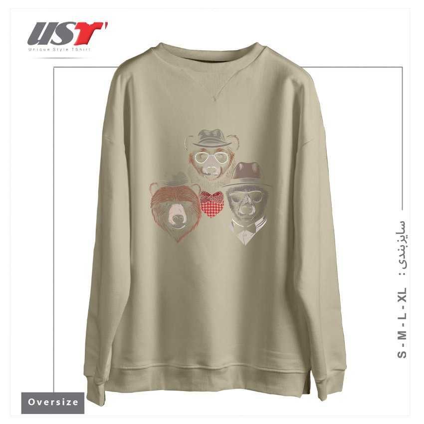 طرح BEAR BANDITS سوییشرت اورسایزرنگ نخودی
