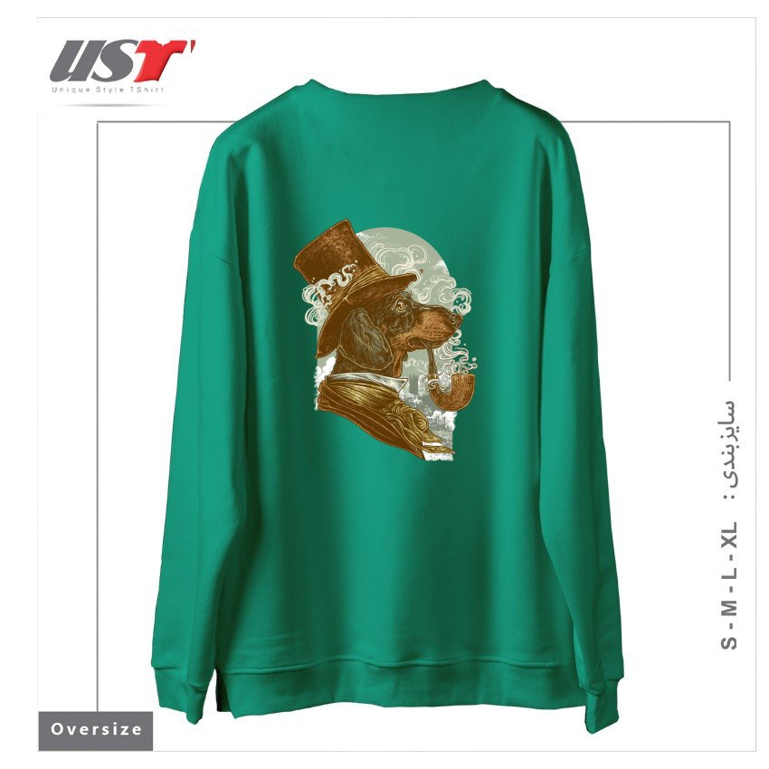 طرح CLASSY DACHSHUND سوییشرت اورسایزرنگ سبز سدری