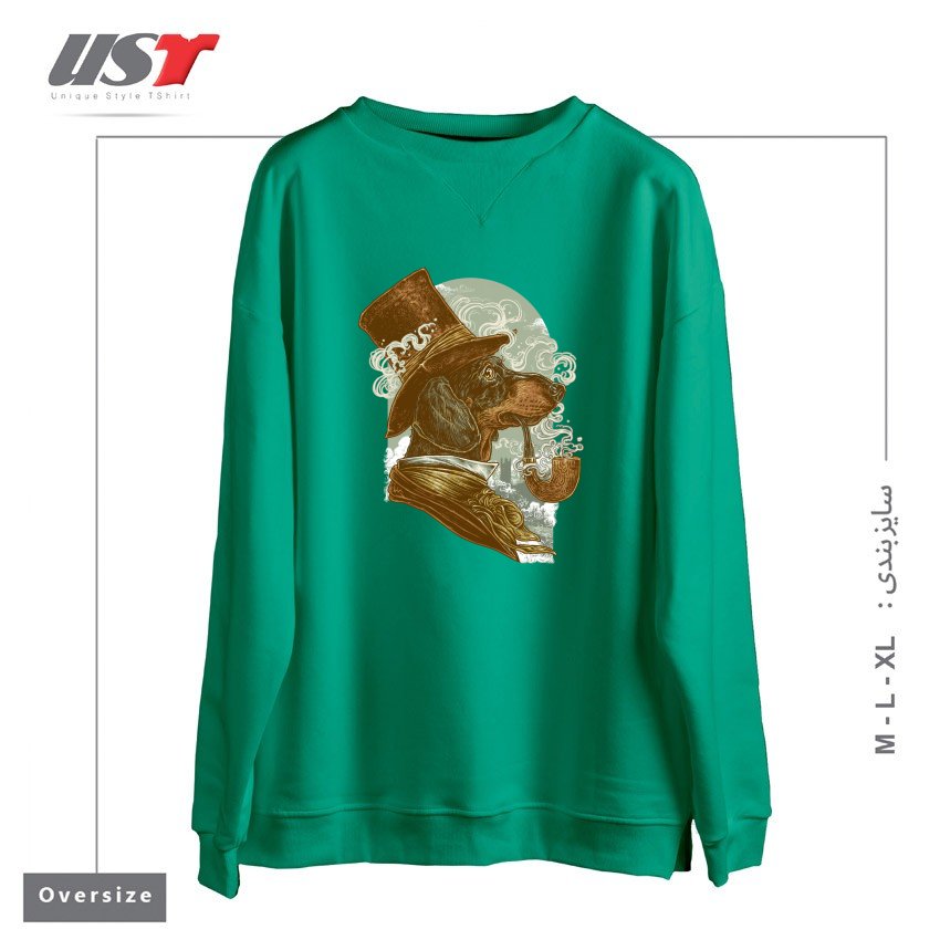 طرح CLASSY DACHSHUND سوییشرت اورسایزرنگ سبز سدری