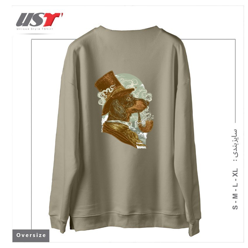 طرح CLASSY DACHSHUND سوییشرت اورسایزرنگ نخودی
