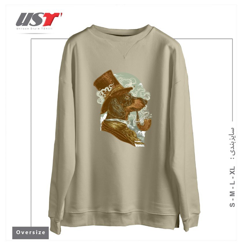 طرح CLASSY DACHSHUND سوییشرت اورسایزرنگ نخودی
