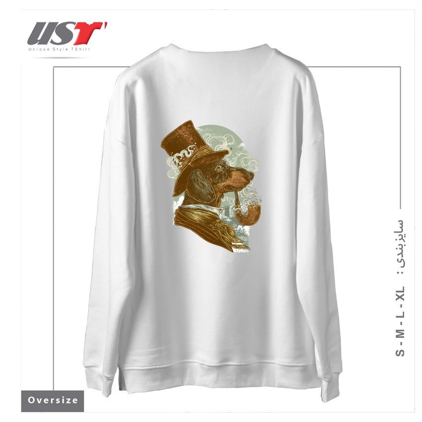 طرح CLASSY DACHSHUND سوییشرت اورسایزرنگ سفید