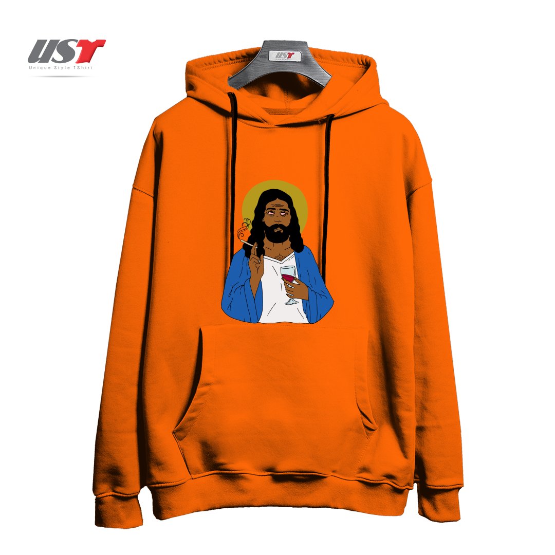 طرح EMOTIONALLY EXHAUSTED INTOXICATED JESUS هودی اورسایزرنگ نارنجی