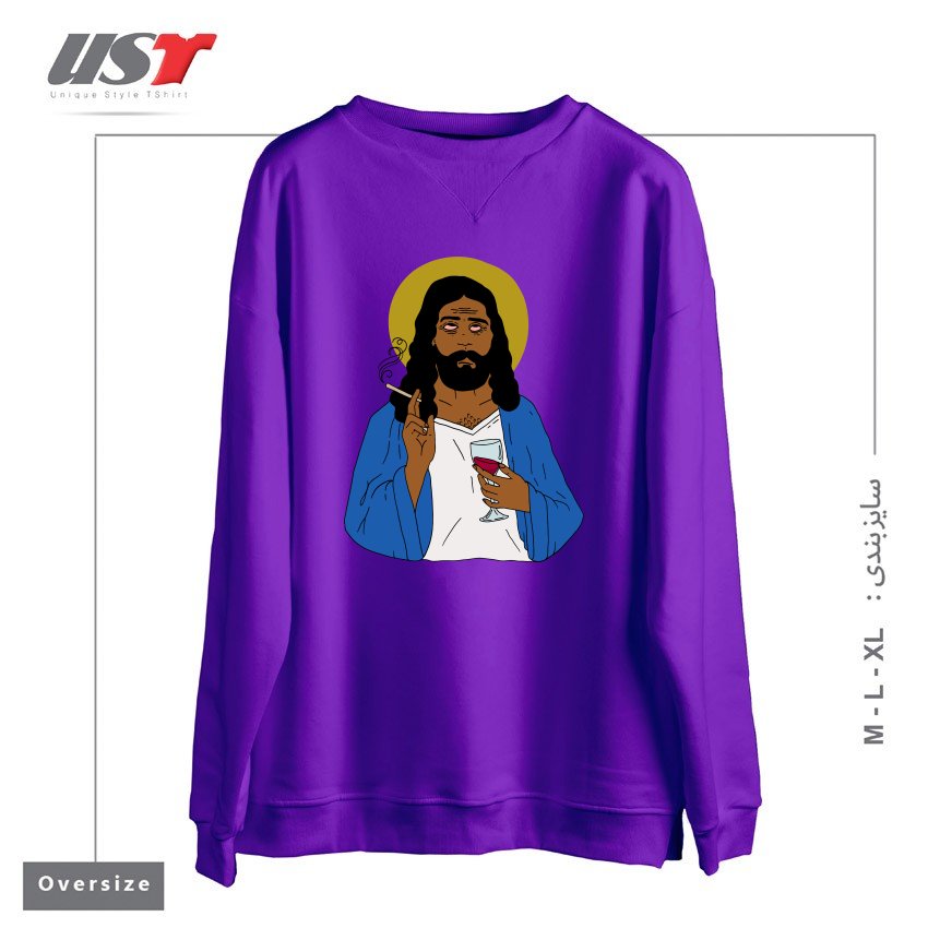 طرح EMOTIONALLY EXHAUSTED INTOXICATED JESUS سوییشرت اورسایزرنگ بنفش
