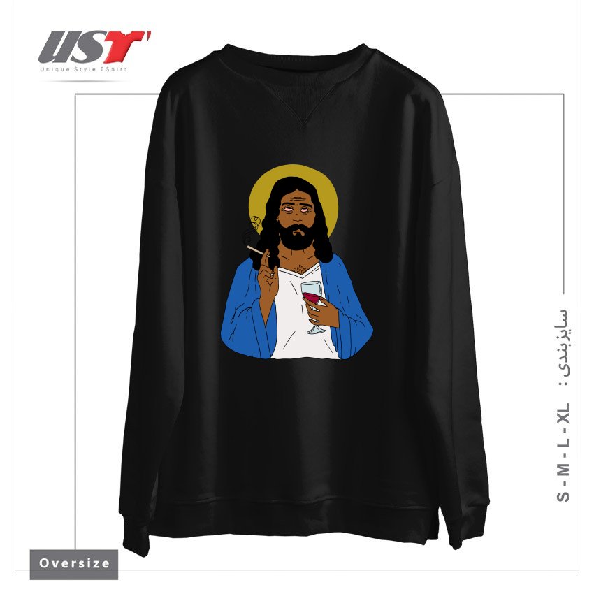 طرح EMOTIONALLY EXHAUSTED INTOXICATED JESUS سوییشرت اورسایزرنگ مشکی