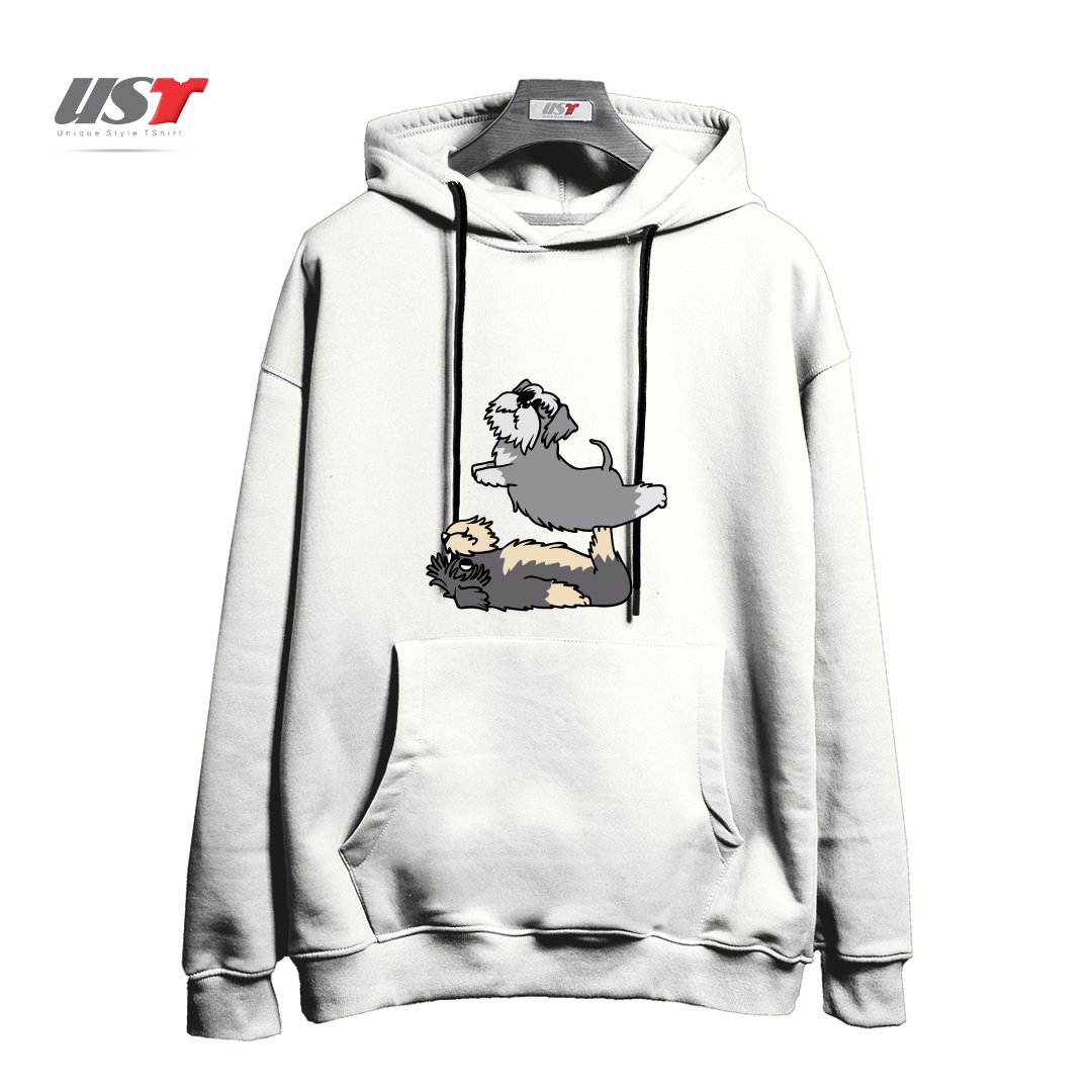 طرح ACROYOGA SCHNAUZER هودی اورسایزرنگ سفید