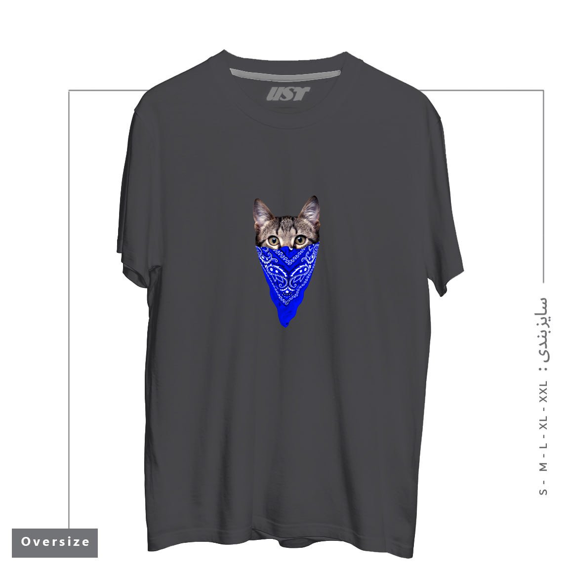 طرح GANGSTER CAT (BLUE BANDANA) تیشرت اورسایزرنگ دودی