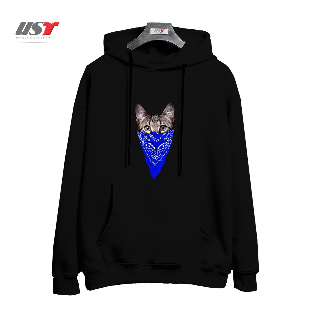 هودی اورسایز طرح GANGSTER CAT (BLUE BANDANA)