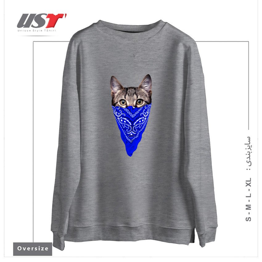 سوییشرت اورسایز طرح GANGSTER CAT (BLUE BANDANA)