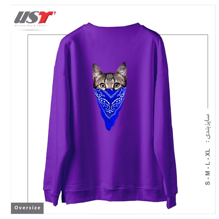 طرح GANGSTER CAT (BLUE BANDANA) سوییشرت اورسایزرنگ بنفش