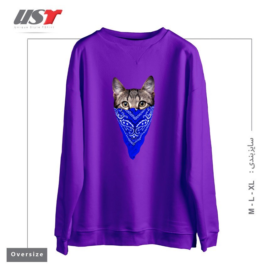 طرح GANGSTER CAT (BLUE BANDANA) سوییشرت اورسایزرنگ بنفش