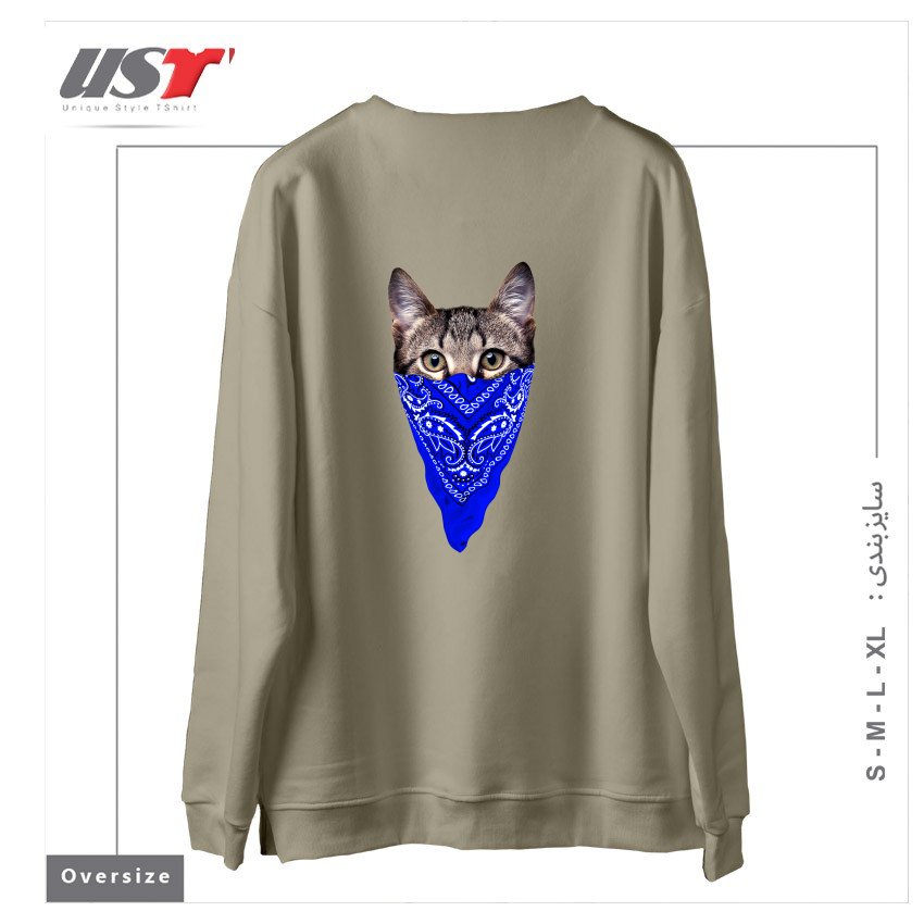 طرح GANGSTER CAT (BLUE BANDANA) سوییشرت اورسایزرنگ نخودی