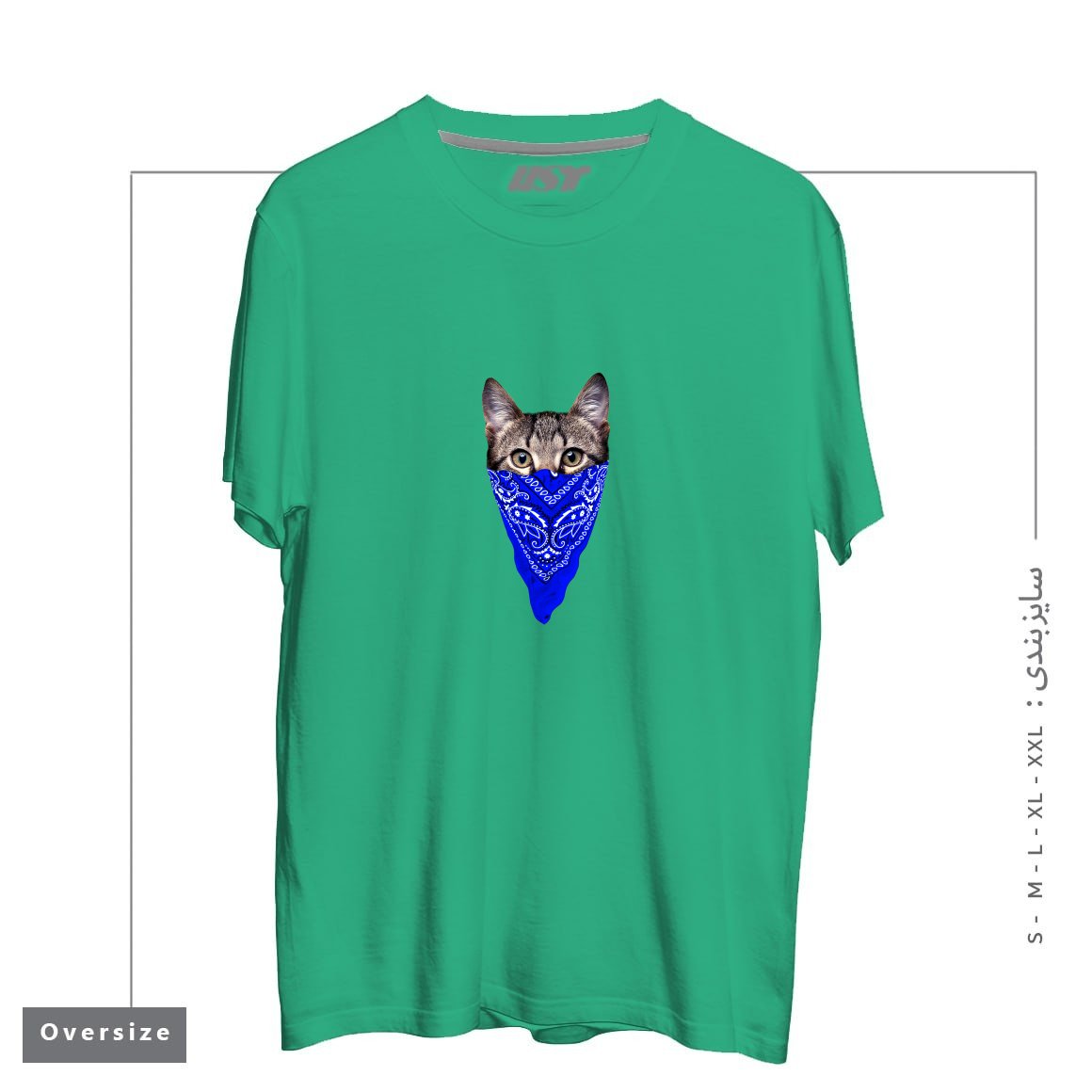 تیشرت اورسایز طرح GANGSTER CAT (BLUE BANDANA)