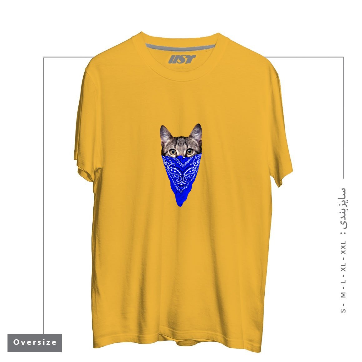 طرح GANGSTER CAT (BLUE BANDANA) تیشرت اورسایزرنگ خردلی