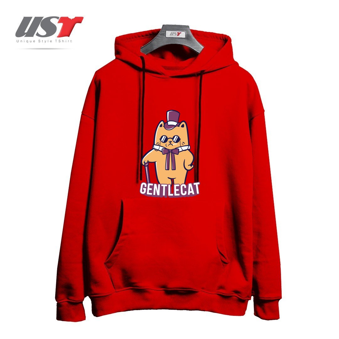 طرح GENTLECAT هودی اورسایزرنگ قرمز