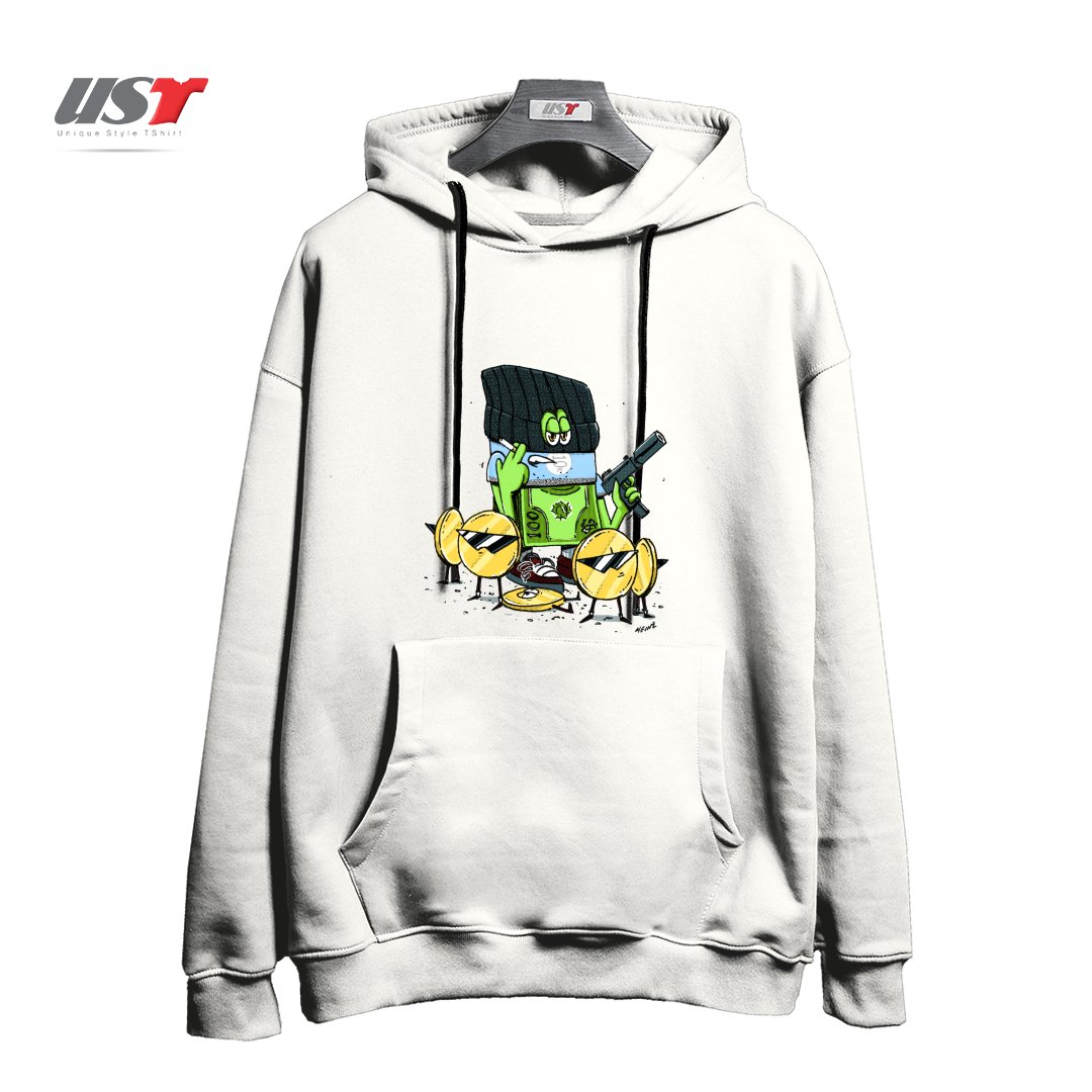 طرح GET MONEY GANG هودی اورسایزرنگ سفید