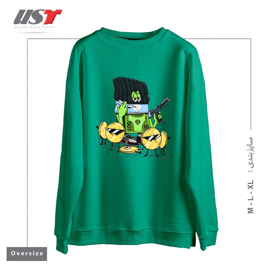 طرح GET MONEY GANG سوییشرت اورسایزرنگ سبز سدری