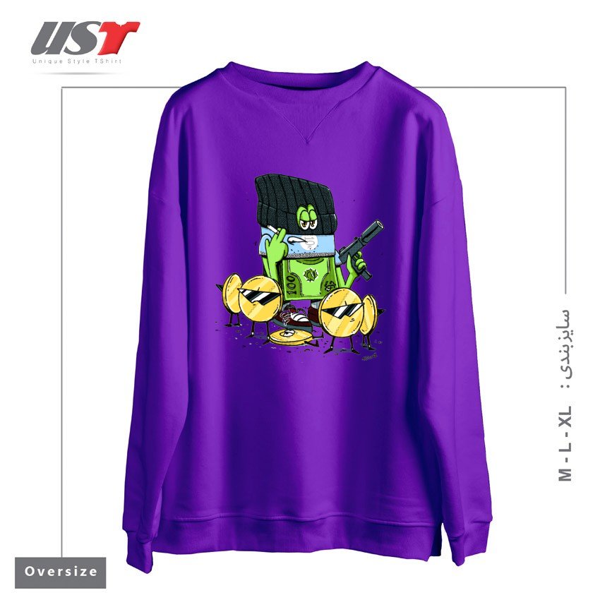 طرح GET MONEY GANG سوییشرت اورسایزرنگ بنفش