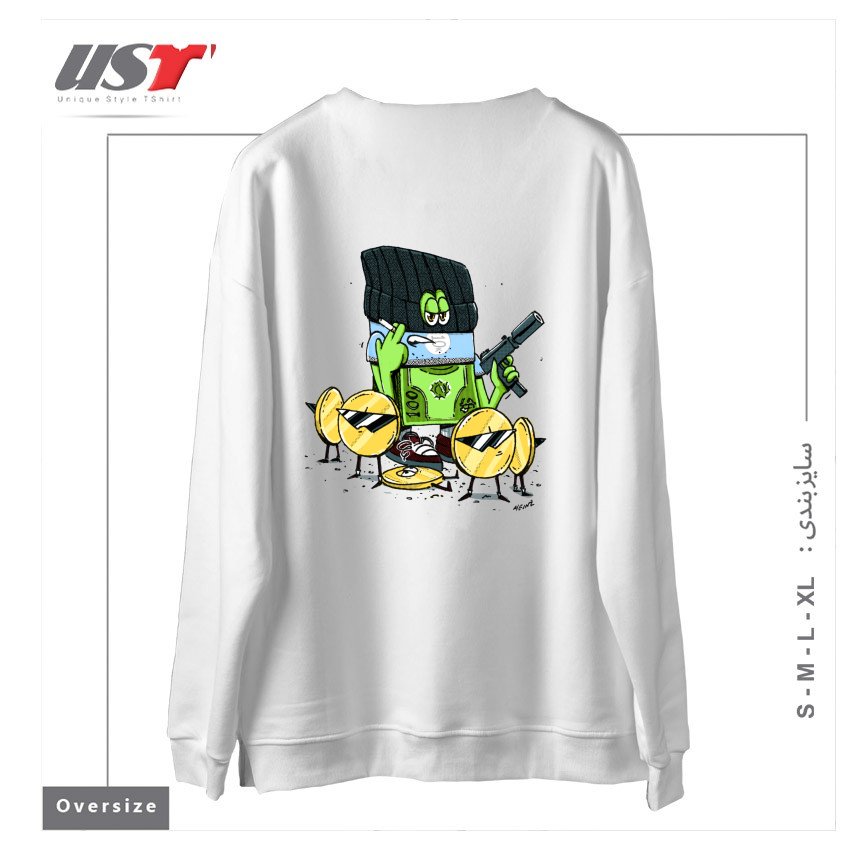 طرح GET MONEY GANG سوییشرت اورسایزرنگ سفید
